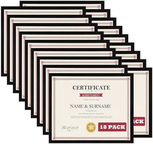 Giftgarden 8.5x11 Picture Frame Set of 18, Multi 8.5 by 11 Certificate Frames Bulk for Award Diploma Document office Wall or Tabletop Display, Black