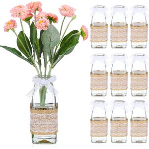 10 Sets Vintage Farmhouse Flower Vases for Centerpieces Clear Glass Vases with Hemp Rope Design Rustic Farmhouse Wedding Boho Rustic Table Decoration for Home Table Decor Wedding Decoration