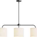 Electro bp;40" W 3-Light White Linen Drum Shade Chandelier with Black Metal Linear Pendant Light Fixture for Kitchen Island,Dining Table,E26,180W;