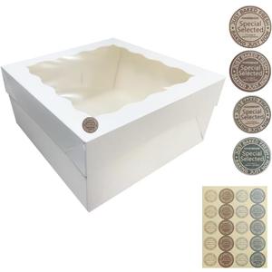 JIYIXHylera 20Pcs 12x12x6 Inch Cake Boxes with Display Window and Lids, Tall Kraft Bakery Containers for Birthday Party Desserts, Disposable Pastry Packaging Boxes