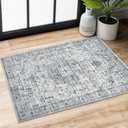 SIILOOM 2x3 Washable Rug for Entryway, Grey Blue White Boho Low-Pile Printed Area Rugs Soft Non-Slip Indoor Door Mat, Vintage Oriental Throw Carpet for Entrance Farmhouse Kitchen Foyer Bedside