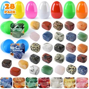 28 Pack Prefilled Easter Eggs with Gemstones Inside - Easter Eggs Filled with Natural Gems Crystal for Kids Easter Egg Hunting Party Favors