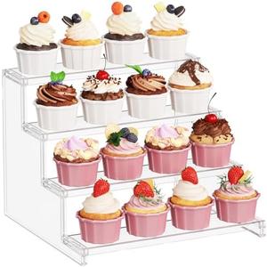 Lifewit 4 Tier Clear Display Stand Risers, 12 Inch Display Shelf for Cupcake, Perfumes, Desserts, Figurines, Tool-free Assembly, Organizer and Decor for Bedroom, Bathroom, Party, 1 Pack