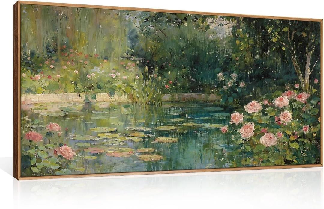 FWIEXA Monet Floral Framed Canvas Wall Art Set, Impressionist Botanical Garden Wall Decor, Vintage Ponds Tree Plant Artwork, Nature Landscape Prints, 20x40 Inches Pictures for for Living Room, Bedroom (Oil Painting Garden)