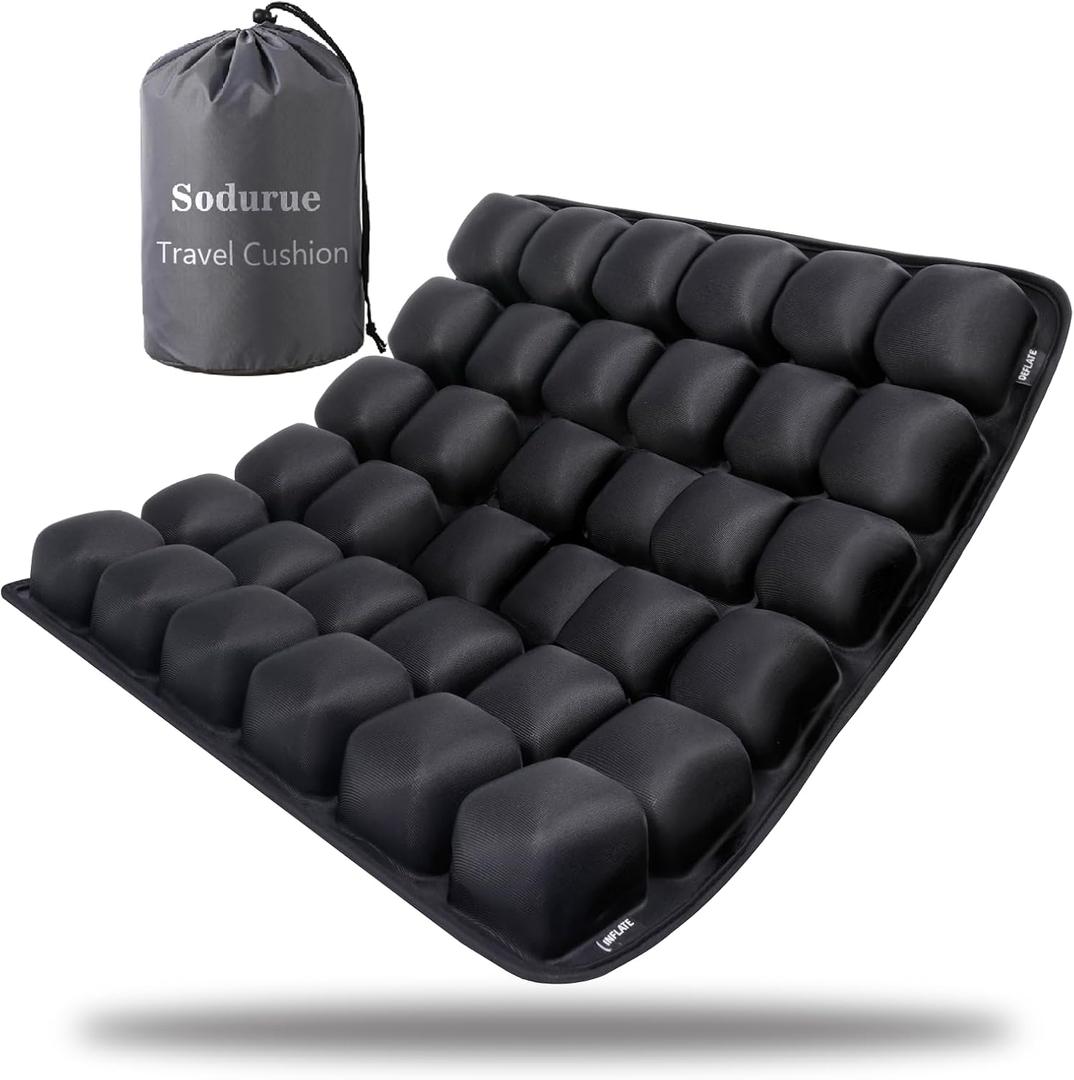Sodurue Travel Cushion Airplane Seat,Airplane Seat Cushion for Long Flights,Press Type Air Inflatable Wheelchair Seat Cushion for Car,Office,Stadium,Ergonomic Comfort Support,Heavy Duty (36 Air Bag)