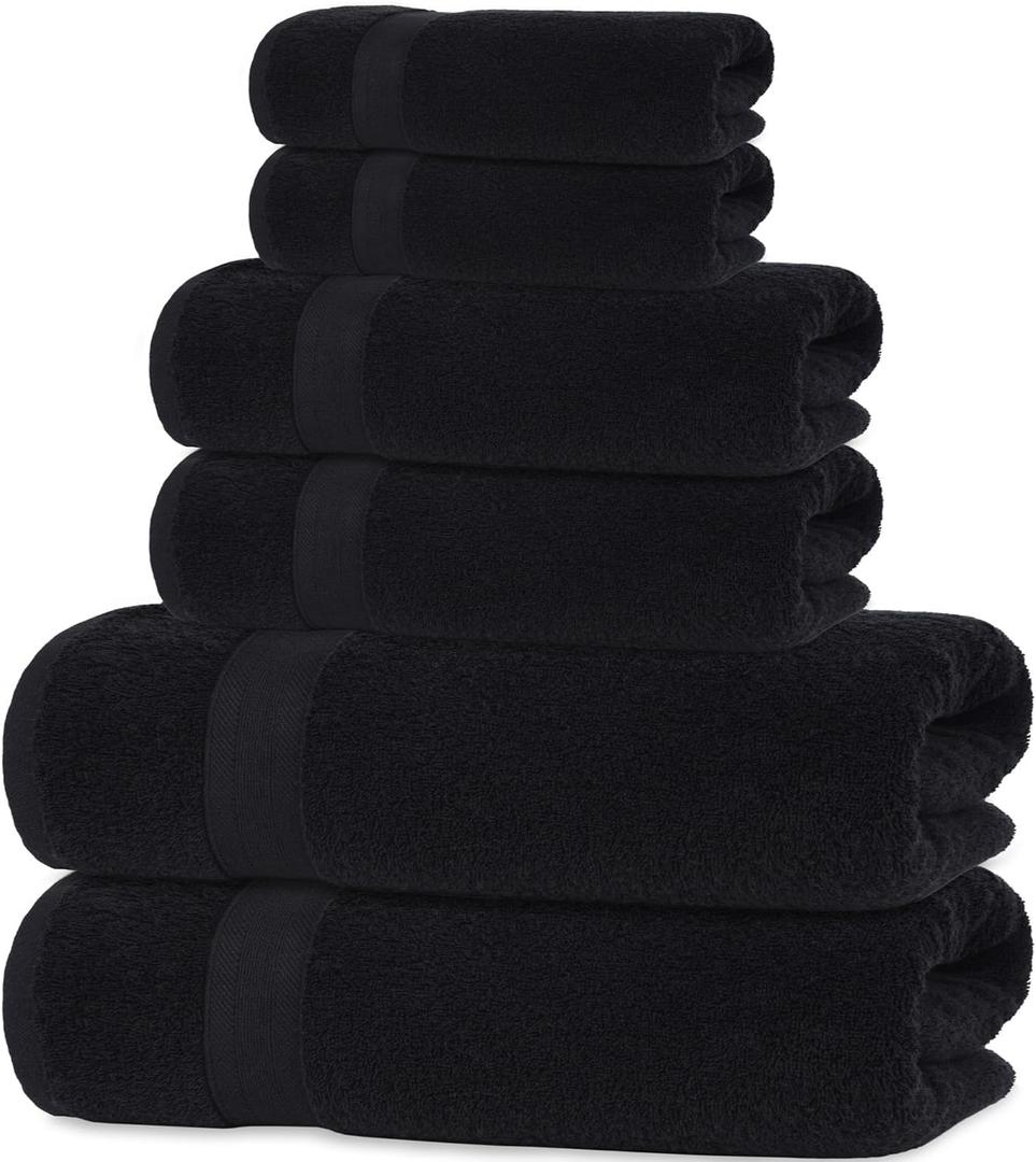 Quick-Dry, Soft & High Absorbent Bath Towels Cotton Turkish Bath Towel Set of 6 | Daily Use 100% Cotton Towels for Bathroom, Gym & More | Bathroom Towels Set (6 Pcs, Black)