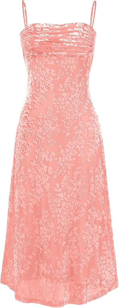 BTFBM Women's Summer Dress Sleeveless Spaghetti Strap Midi Dress Sexy Cowl Neck Floral Cocktail Dress Party Dresses (L)