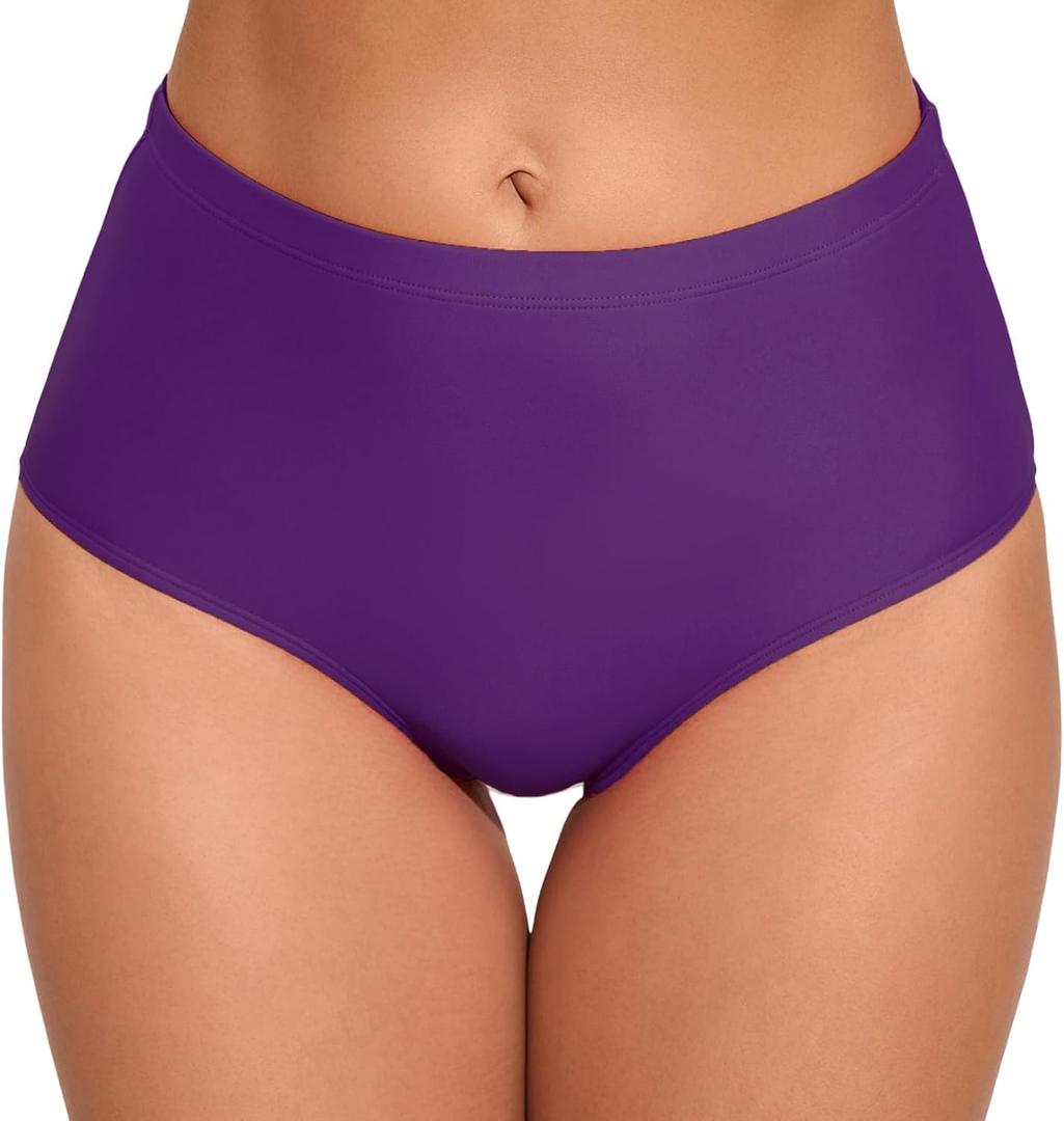 Halcurt Women's High Waisted Swim Bottoms Swimsuit Full Coverage Bikini Bottoms (Large, Purple)