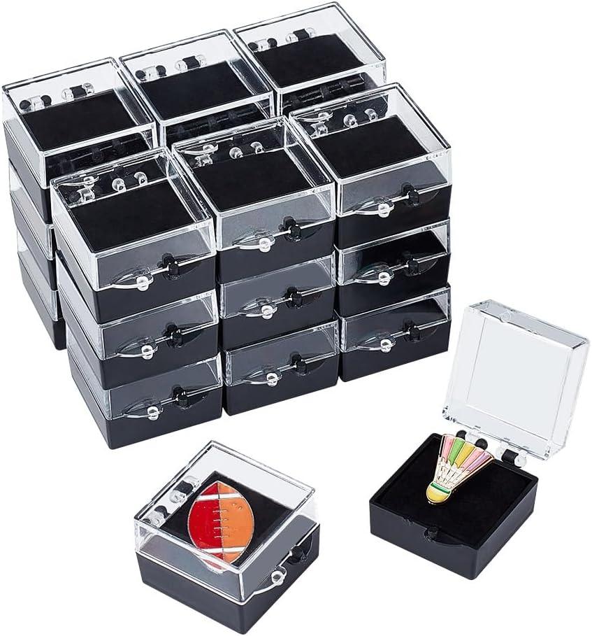 NBEADS 20 Pcs Gift Box for Pin, Black Square Badge Gemstone Display Box with Tray Mini Jewelry Box Container Plastic Show Case Storage Box Holder for Badge Pins Coin Gems Jewelry, 1.1x1.1x0.78inch