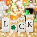 4 Pcs St. Patrick's Day Votive Candle Holders Shamrock Table Decoration St. Patrick's Day Wooden Shamrock Candle Centerpieces Luck Tea Light Holders for Irish Home Office Party