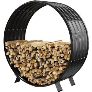 Round Heavy Duty Firewood Rack  Galvanized Wave-Shaped Steel with 4 Sturdy Legs  0.8mm Thick Black Coated  Indoor or Outdoor Wood Holder for Fireplace,Patio & Deck Fire Pit (3.3FT Diameter)