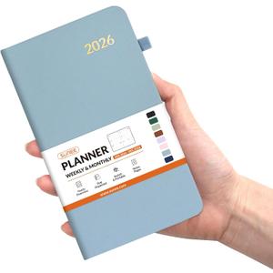 SUNEE 2026 Pocket Weekly Planner for Purse 3.5" x 6" - 12 Month (January 2026 - December 2026), Small Size Planner, Hardcover, Notes, Pocket, 100 GSM Paper, Gray Blue