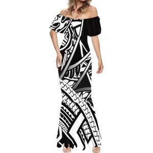 Polynesian Traditional Tribal Women's Fishtail Long Dress Off The Shoulders Ruffles Sleeve Prom Dresses (XXL)