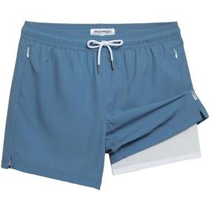 maamgic 5inch Mens Swimming Trunks with Compression Liner 2-in-1 Swim Trunks Stretch Quick Dry Swim Shorts Zipper Pockets, Large
