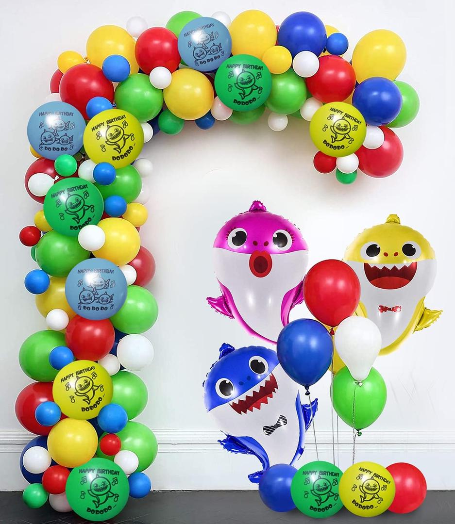 Party Propz Baby Shark Theme Decoration Balloons -55Pcs Set - Baby Shark Balloons - Shark Printed Metallic Balloon and Foil Balloons Kit - Baby Shark Party Supplies for Girls