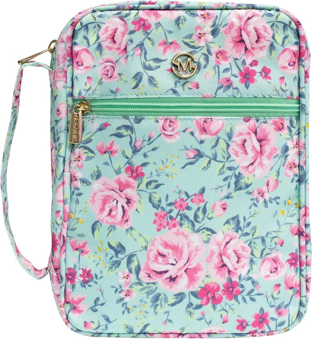 G-LEAF Bible Cover Case/Book Cover, Bible Case for Women Girls, Bible Cover Bags Floral Pattern With Handle Fits for Standard Size Bible, 9.5x6.7x2.5 In (Faded Rose - Light)