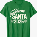 Team Santa 2025 Santa Claus Hat Christmas T-Shirt Size 2XL Color Green