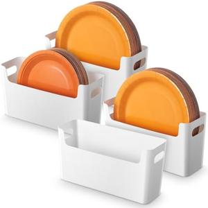 Reallnaive 4 Pcs Paper Plate Dispenser Space Saving Cabinet Organizer for 6-9.5 Inch Disposable Plates Small Kitchen Cabinets Rvs and Apartments