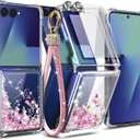 NGB Designed for Samsung Galaxy-Z-Flip-7 Case, Rose Gold | Glitter Liquid Sparkle Cute Cover for Women Girls | with Tempered Glass Screen Protector & Camera Lens Protector & Diamond Wrist Strap