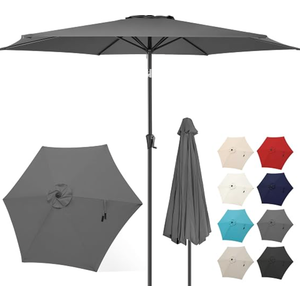Patio Kingdom 6.5' x 10' Rectangular Patio Umbrella Large Outdoor Market Umbrella w/UV Protection, Push Button Tilt and Crank Lift, Rectangle Table Umbrella for Garden, Deck, Pool, Patio, Grey