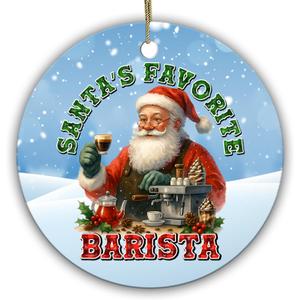 Santas Favorite Barista Christmas Ornament Funny for Coffee Lovers Holiday Keepsake 2.9" Ceramic Ornament - Coffee Lover Gift