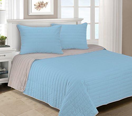 Superior 100% Cotton, Soft, Twin, Brandon Striped Quilt Set, Light Blue