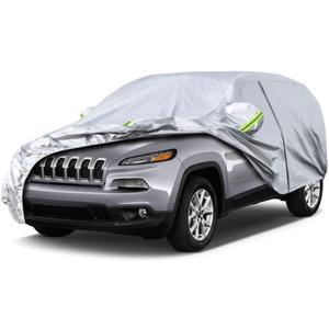 Koukou SUV Car Cover Custom Fit Jeep Cherokee from 2013 to 2025, Waterproof Car Cover All Weather for Automobiles Outdoor Indoor with Zipper Door, Sun Rain Dust Snow Protection (Silver)