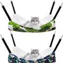 2 Pieces Reversible Cat Hanging Hammock Soft Breathable Pet Cage Hammock with Adjustable Straps and Metal Hooks Double Sided Hanging Bed for Small Dogs Rabbits(Monstera Leaf,L)