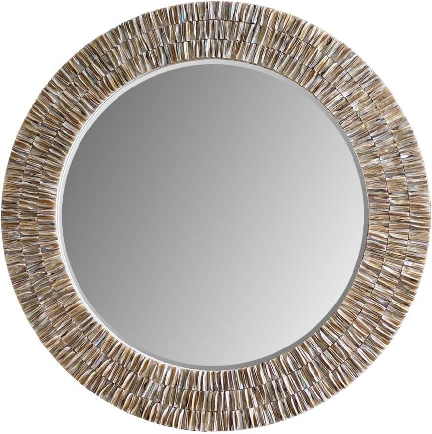 31.5inch Round Capiz Shell Mirror Handmade Circle Mosaic Pearl Wall Art for Corridor,Living Rooms,Bedrooms Wall Decor Framed Wall Mirror