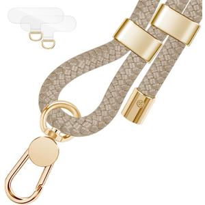 UKON Cell Phone Lanyard,Crossbody Lanyard and Wrist Strap Premium Metal Buckle Phone Charms with 2 X Strap Patch Compatible with All Smartphone(Khaki)
