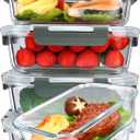 M MCIRCO [5-Packs, 36 Oz Glass Meal Prep Containers with Snap Locking Lids Glass Food Containers,Airtight Lunch Container,Microwave, Oven, Freezer and Dishwasher (4.5 Cup)