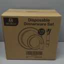 M MCIRCO 175 Piece Gold Dinnerware Set - 50 Plastic Plates, 25 Cups, 25 Pre Rolled Napkins with Plastic Silverware, Disposable Gold Dinnerware Set for 25 Guest