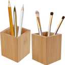Tosnail 2 Pack Bamboo Pen Holder Pencil Holder for Desk, Makeup Brush Organizer Marker Pen Storage Cup for Office, School and Home