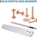 uxcell 18Set 3 Sizes Copper Rivets and Burrs Assortment Kit, Solid Leather Fastener with Burrs Setter and Rivet Fastener Install Setting Tool for Leather DIY Craft Supplies, Copper Tone