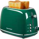 Roter Mond 2 Slice Toaster Retro Stainless Steel with Bagel, Cancel, and Defrost Functions, 6 Bread Shade Settings, Extra Wide Slots and Removable Crumb Tray, Green