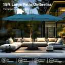 PHI VILLA 15ft Large Patio Umbrellas with Base Included, Outdoor Double-Sided Rectangle Market Umbrella with Crank Handle, for Poolside Lawn Garden, Cyan