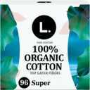 L. Ultra Thin Pads for Women, Super Absorbency, Organic Cotton Top Layer, Unscented Pads with Wings, 96 Count (4 Packs of 24)