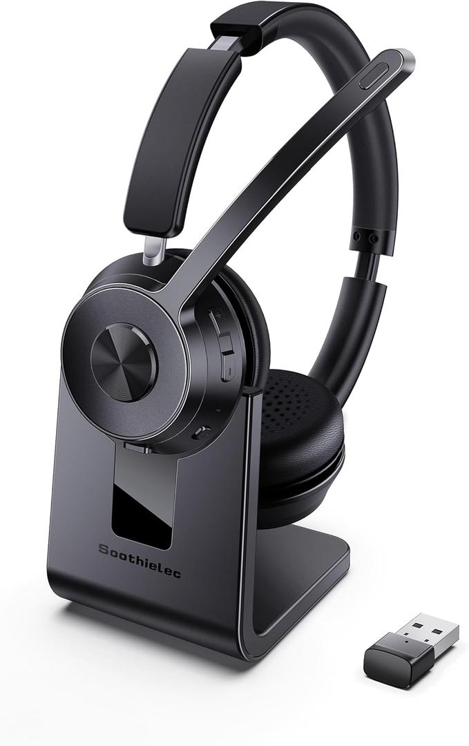 (Upgraded Version) Wireless Headset, Bluetooth Headset with Noise Cancelling Microphone, Best Headphones with Mic Mute & USB Dongle for PC/Computer/Laptop/Cell Phones/Remote Work/Call Center (Black)