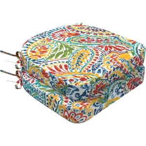 DYTXIII Outdoor Chair Cushions Set of 2, 19"x19"x2.5" Water Repellent & Fade Resistant Patio Dining Seat Cushions with Tie Straps, Indoor Outdoor Chair Pads for Patio Furniture -Paisley Multi