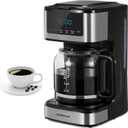 Ihomekee Coffee Maker, Programmable Drip Coffee Maker 12 Cup, Regular & Strong Brew Drip Coffee Machine with Iced Coffee Function for Home and Office, Black & Stainless Steel (Black, Silver)