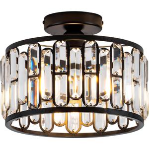 Crystal Ceiling Light Fixture - Modern Semi Flush Mount Chandelier with Crystals for Bathroom Bedroom Entryway Hallway Closet 1 Light 11.6" Diameter