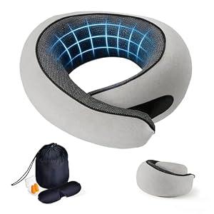 Travel Neck Pillow- 360° Ergonomic Memory Foam Travel Neck Pillow Airplane,Premium Breathable Relief Neck Pain for Long Flights,Car & Office