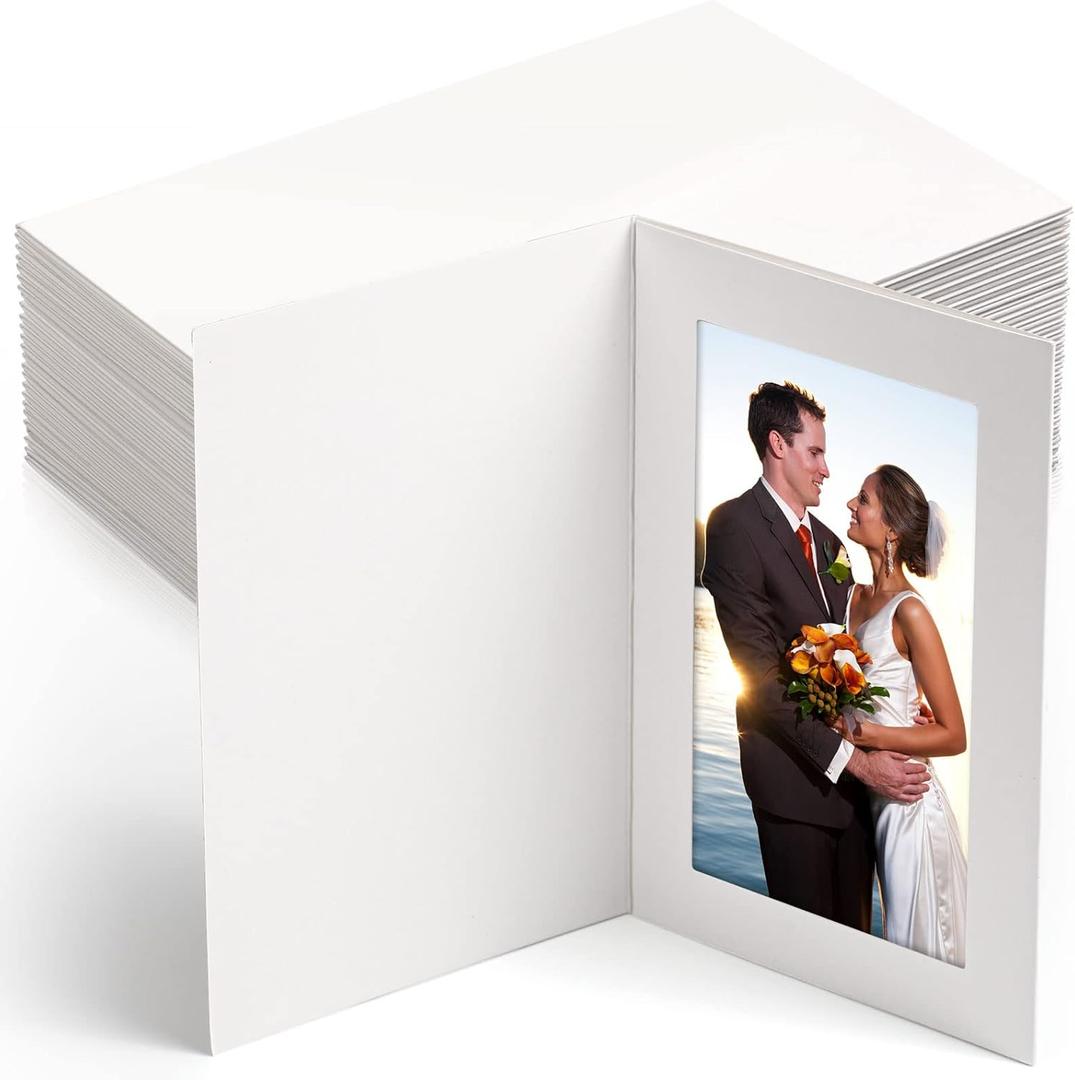 150 Pack Photo Folders Cardboard Picture Frame Photo Frame Note Cards Cardboard Folders Paper Greeting Cards Inserts for Portraits Christmas Wedding Graduation(4 x 6 Inch,White)
