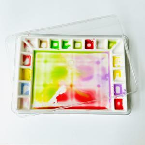 Ceramic Watercolor Palette 18well Rectangle Artist Professional Paint Palette for Acrylic,Gouache Painting Ceramic Mixing Tray (Porcelain) (7.8x5.7in(with Box))