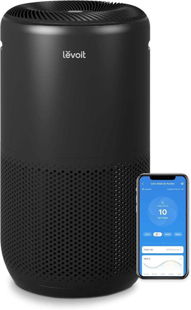 LEVOIT Air Purifiers for Home Large Room Up to 1733 Ft With HEPA Sleep Mode, AHAM VERIFIDE, Auto Mode, Air Quality Monitor, Smart WiFi, 3-in-1 Filter For Pet Allergy, Smoke, Dust, Core 400S-P, Black