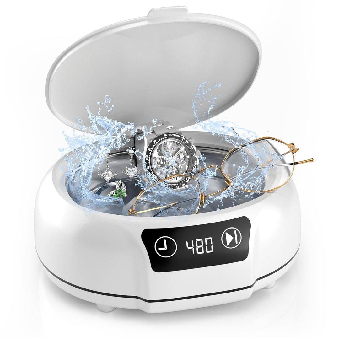 kunphy Ultrasonic Jewelry Cleaner, 700ml(24.5 0z) 48KHz Jewelry Cleaner Machine with 3 Digital Timers, Ultrasonic Cleaning Machine for Glasses, Rings, Diamond, Necklaces (1 Count (Pack of 1))