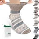 Bulinlulu Bamboo Viscose Diabetic Socks for Women Men,6 Pairs Non Binding Ankle Socks (X-Large, Grey Stripe a/Grey Stripe B/Dark Brown Stripe a/Dark Brown Stripe B/Brown Stripe a/Brown Stripe B)