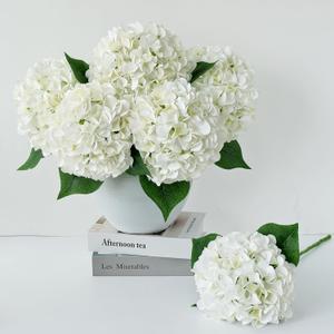 5 Pcs White Silk Hydrangeas Artificial Flower Boho 20'' Faux Dried Touch Hydrangeas for Spring Indoor Home Decor Kitchen Living Room Porch Outdoor Wedding Flower Arrangement