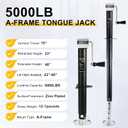 5000 lbs A-Frame Trailer Jack, 15" Vertical Travel with Adjustable Drop Leg, Heavy Duty Side Wind Jack for Utility, Yacht, and Camper Trailers