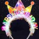 Zoestar Light Up Happy Birthday Crown Headband Glow Ball Hair Bands Sparkly Birthday Party Hair Accessories Women